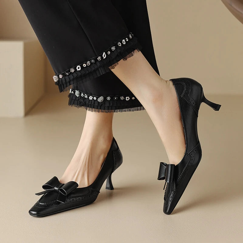 Arlena Bow Genuine Leather Heels