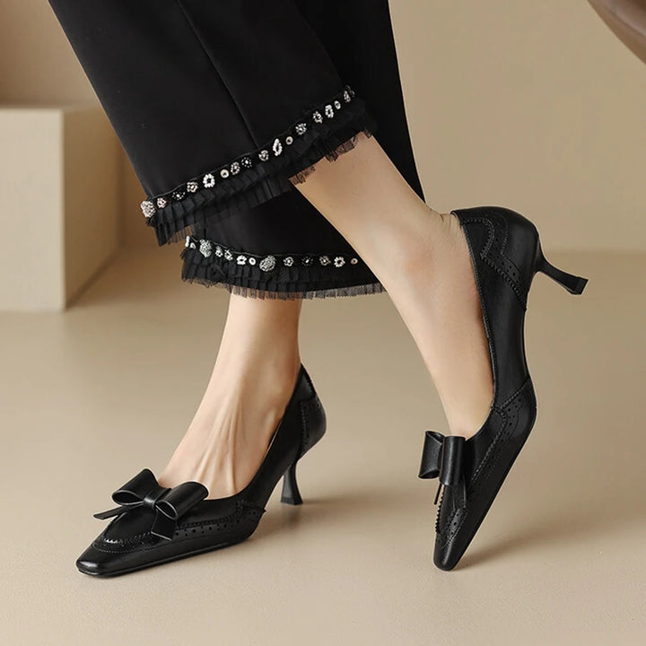 Arlena Bow Genuine Leather Heels