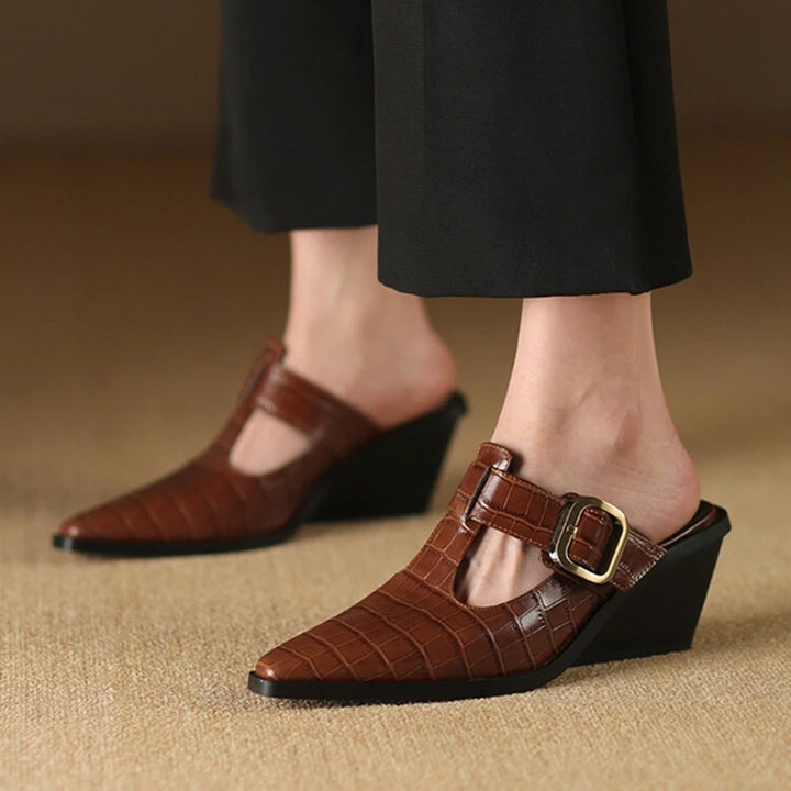 Mara Genuine Leather Croc Mules