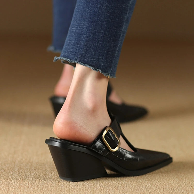 Mara Genuine Leather Croc Mules