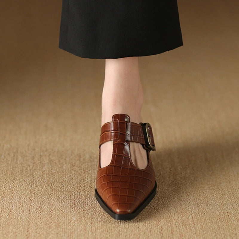 Mara Genuine Leather Croc Mules