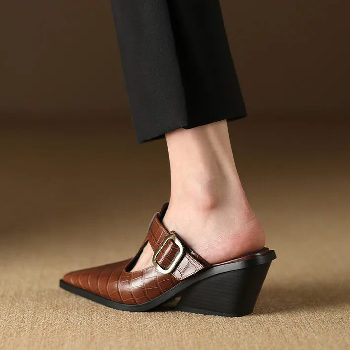 Mara Genuine Leather Croc Mules