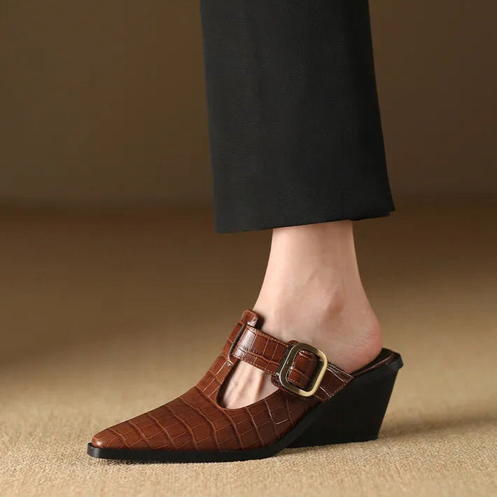 Mara Genuine Leather Croc Mules