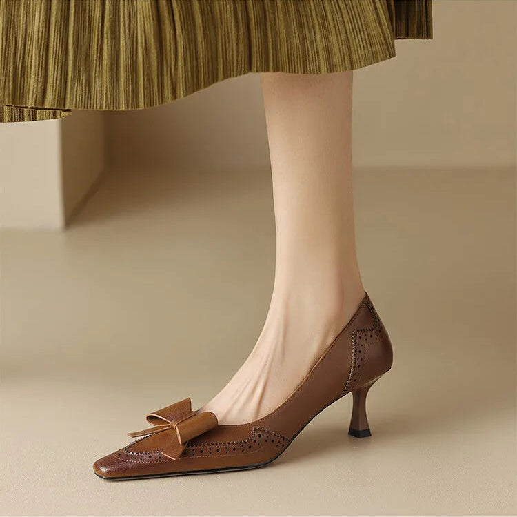 Arlena Bow Genuine Leather Heels