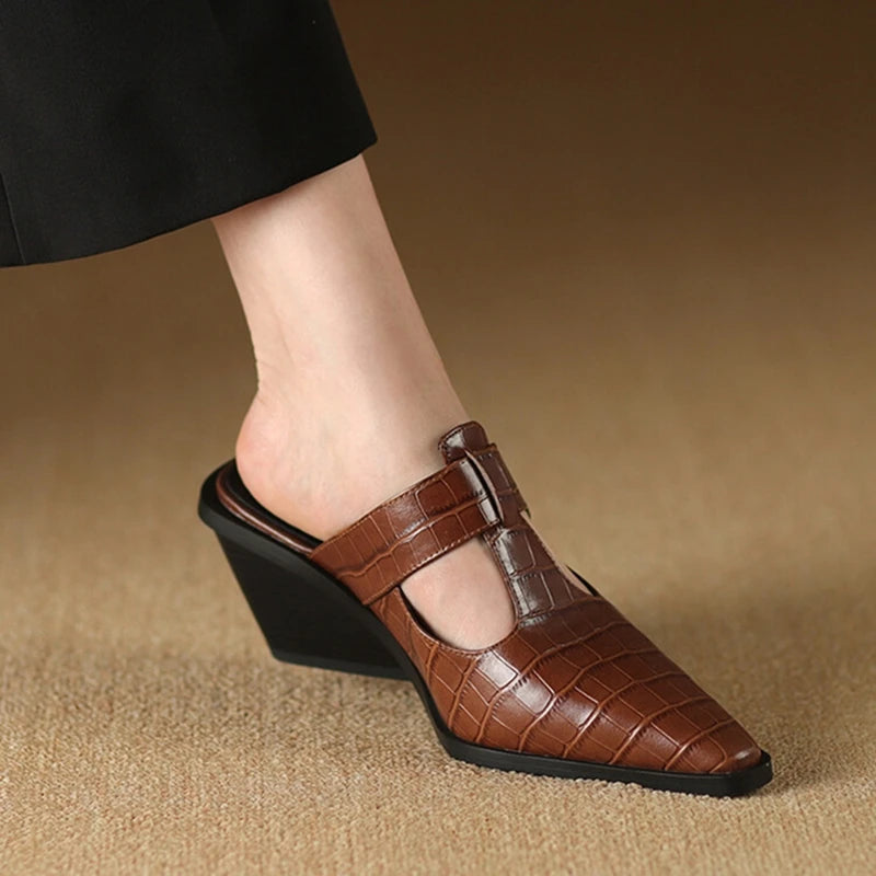 Mara Genuine Leather Croc Mules