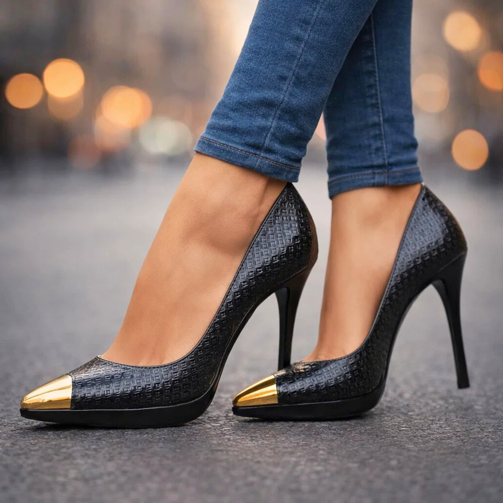 Natalia Gold-Tip Heels