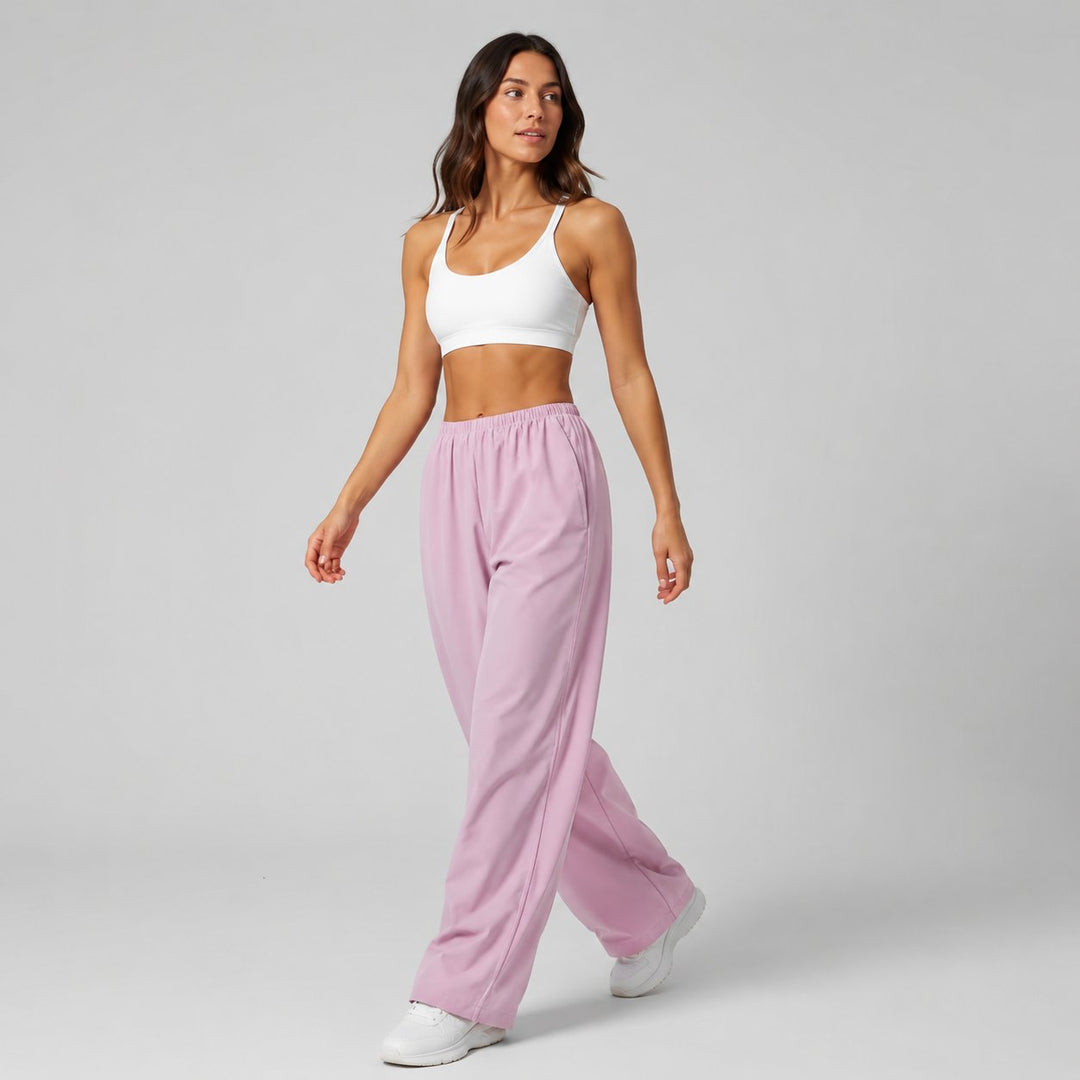 Willow Flow Pants in Pink, walking view